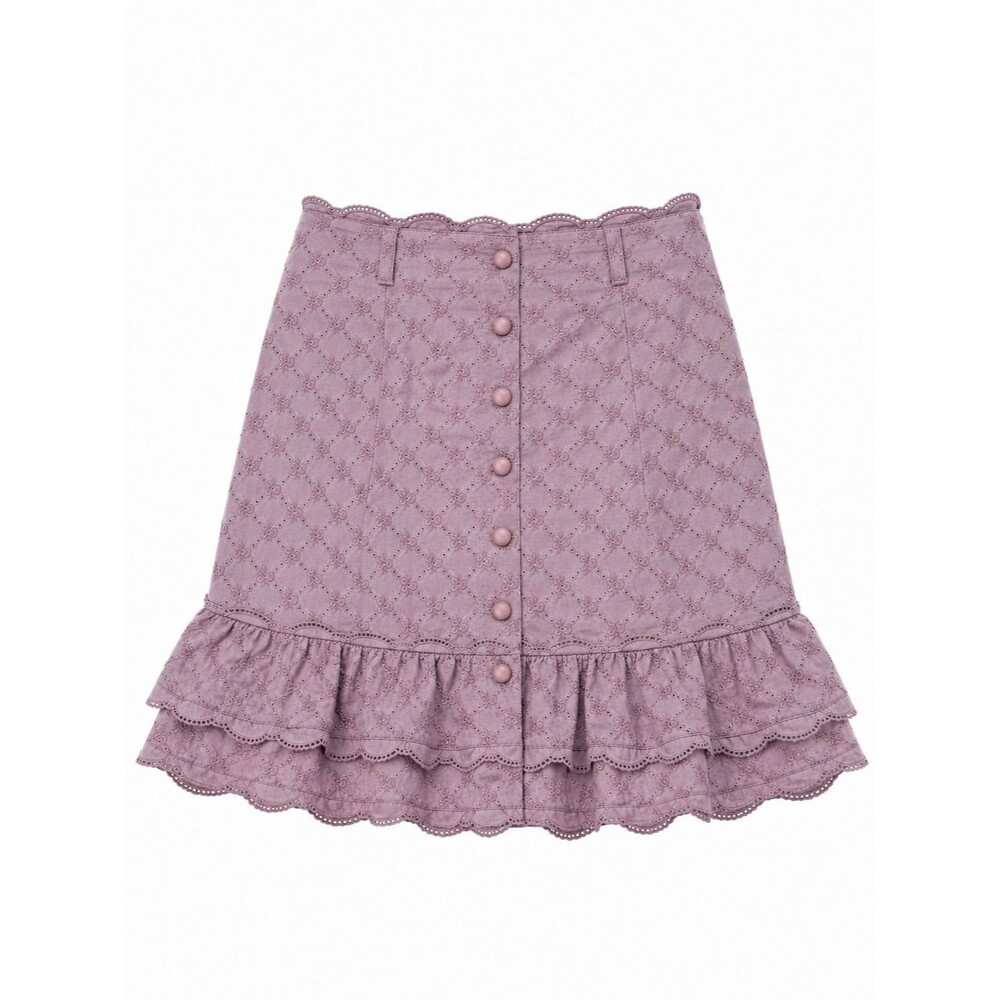 Vintage Odille Anthropologie Dusty Rose Eyelet Embroidered Ruffle Hem Skirt 6